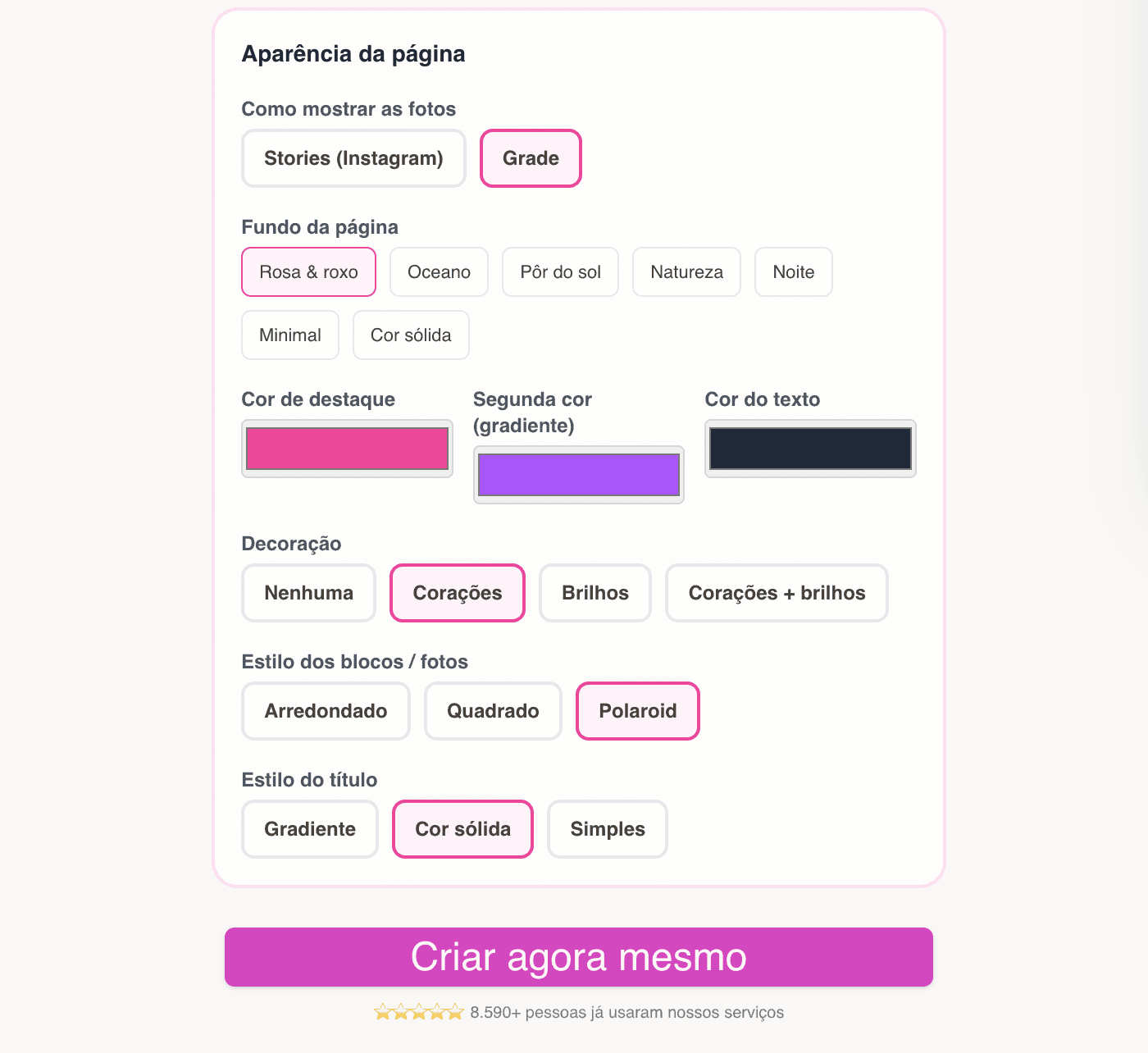 Selecione o estilo da página