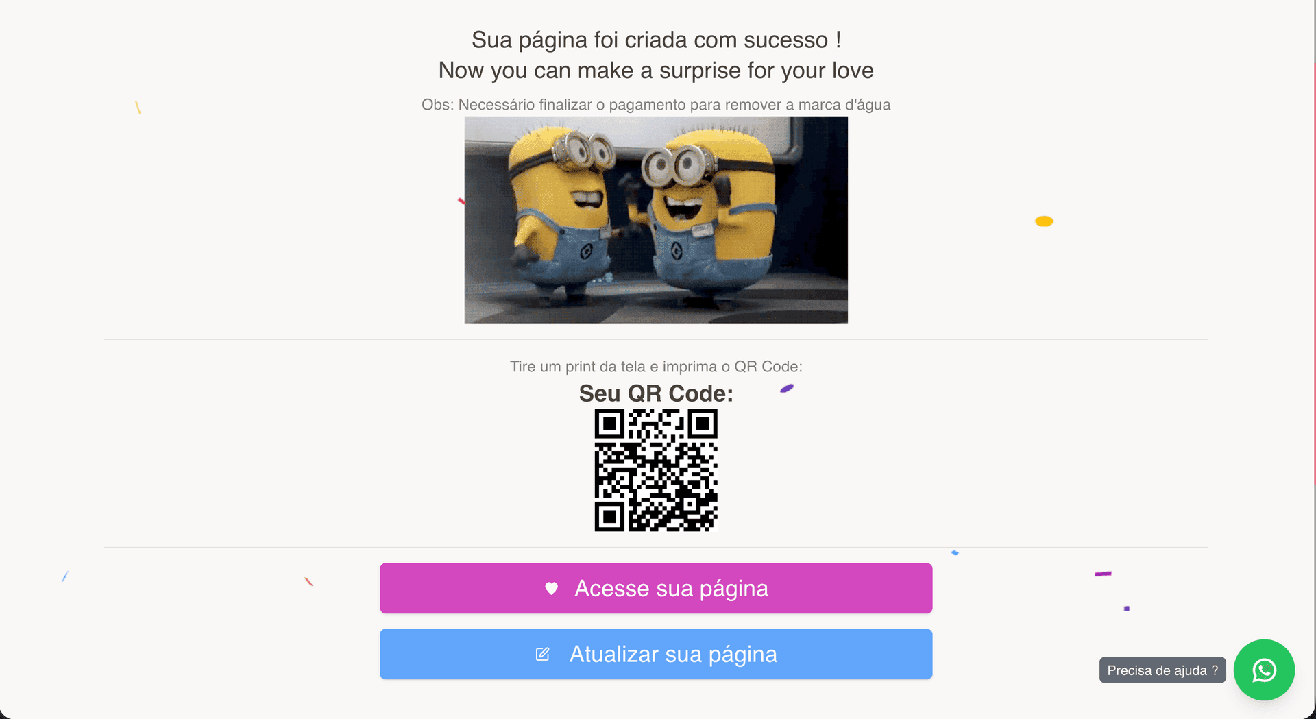 QR no cartão ou na embalagem do presente